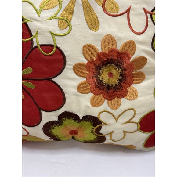 Pier One Throw Pillow w/ Insert Floral Design Embroidered 16x16 Zipper Cheery - Picture 4 of 7